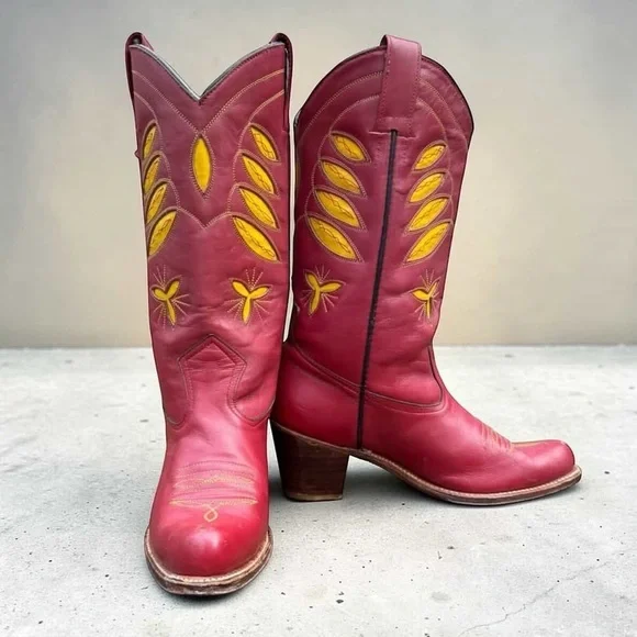 1980s Sassoon New York Inlay Western Boots — Women’s 7 B Vintage Cowboy Cowgirl - Picture 5 of 6